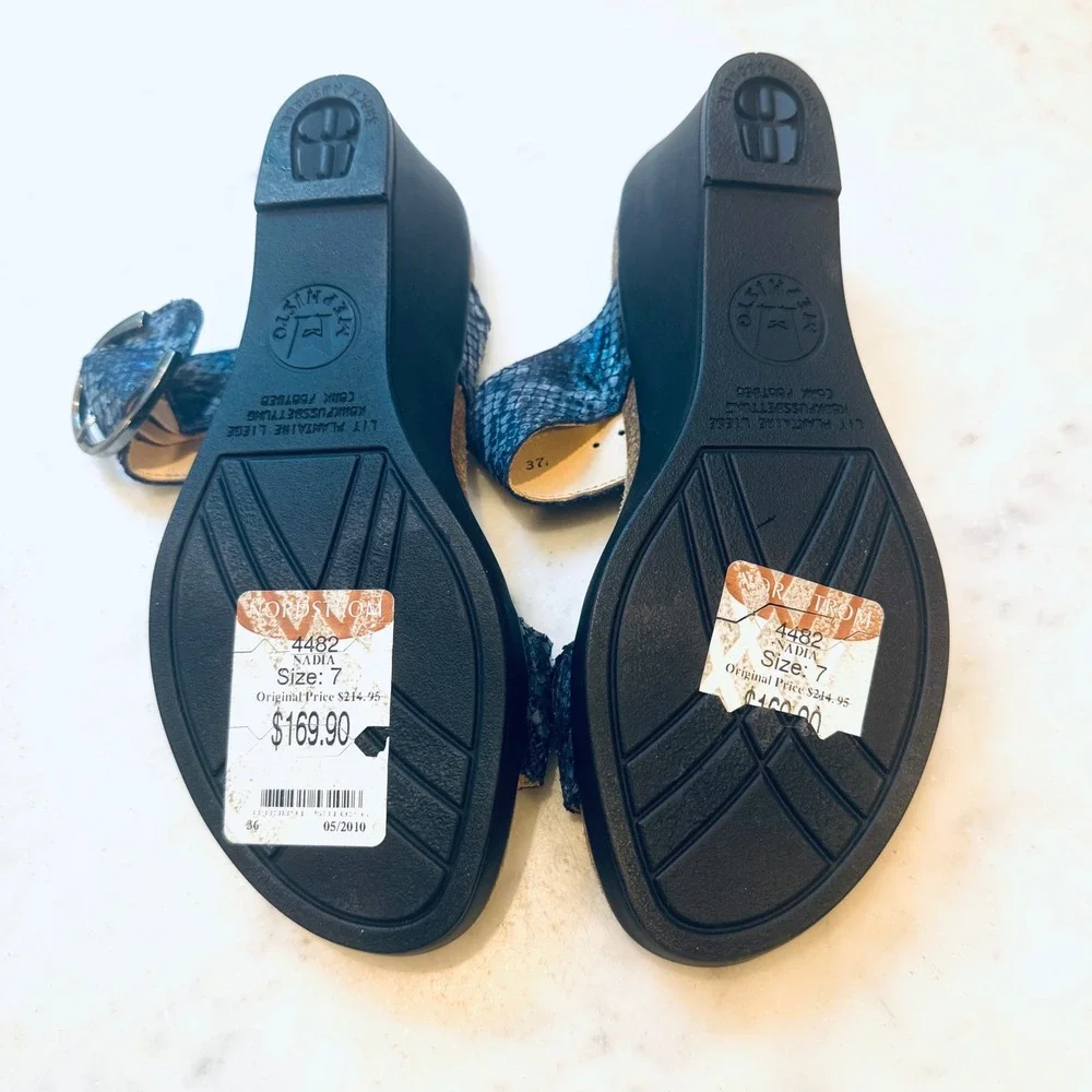 Mephisto Nadia Wedge Sandals‎ Snakeskin Leather Comfort Slides Size 37 - Picture 4 of 7